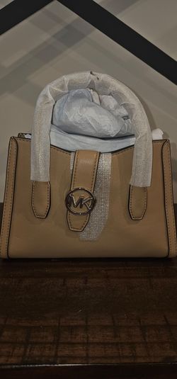 Michael Kors Gabby Small Camel Faux Leather Top Zip Satchel Crossbody Bag