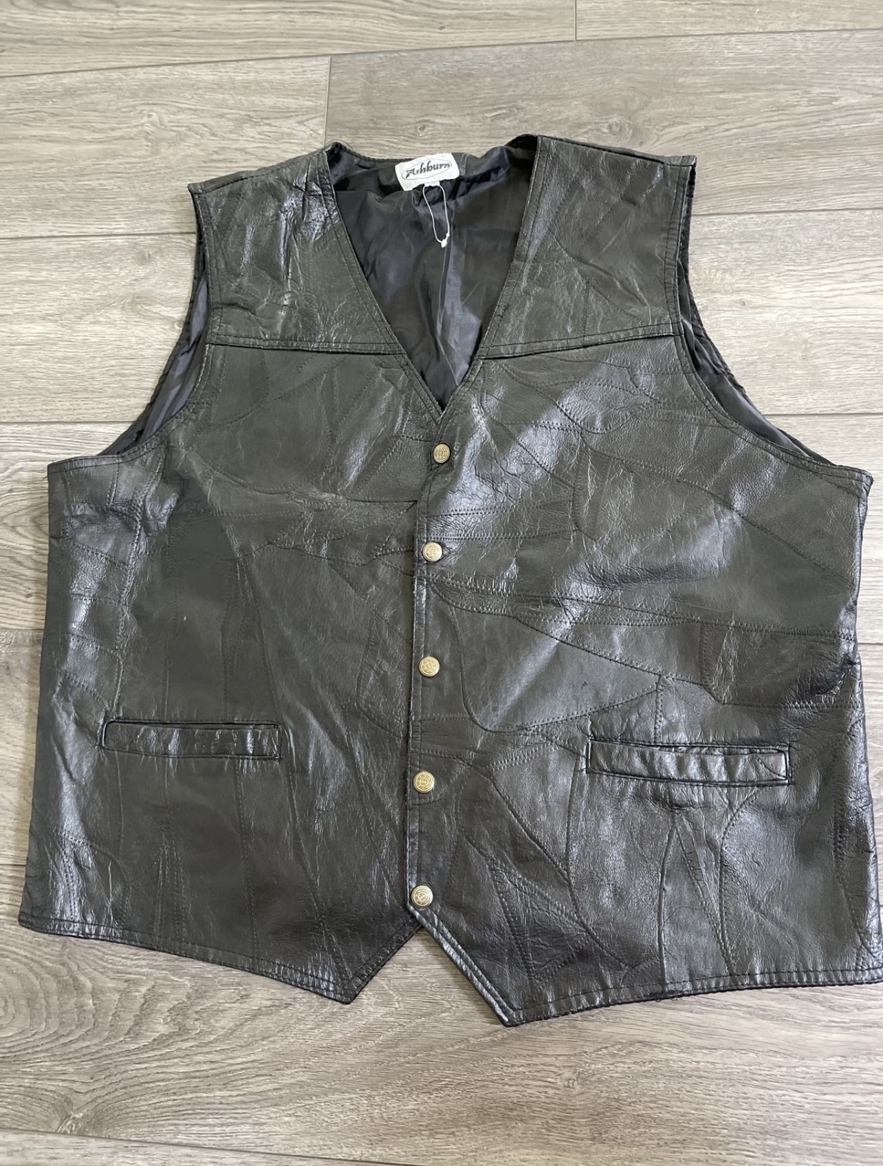 Motorcycle biker vest men’s Size 2 XL Vintage Ashburn Black Patchwork Leather