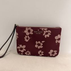 Kate Spade New York Floral Wristlet Pouch Red Pink Zip Clutch Bag 
