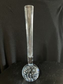 Art Glass Pale Blue Blown Glass Bud Vase With Controlled Bubbles