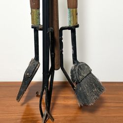 Vintage Mid Century Fireplace Tool Set Shovel Brush Poker