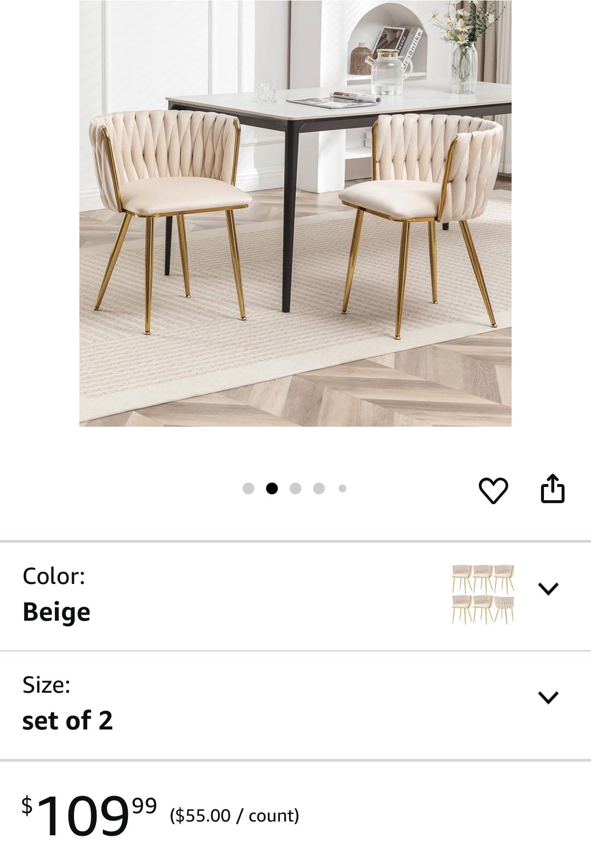 Velvet Dining Chairs Set of 2, Modern Upholstered Dining Chairs with Gold Metal Legs for Dining Room, Vanity, Kitchen, Living Room(2 color)
