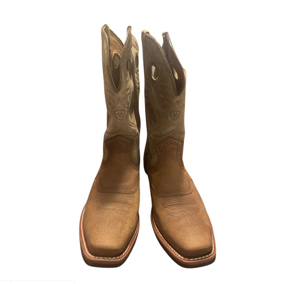 Ariat Men's Heritage Roughstock Earth and Brown Bomber Square Toe Buckaroo Western Boots