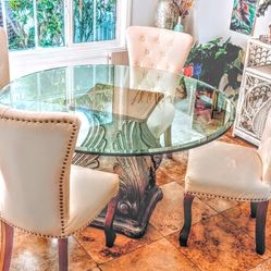 Glass Top Dining Room Table With 4 Faux Leather Seats