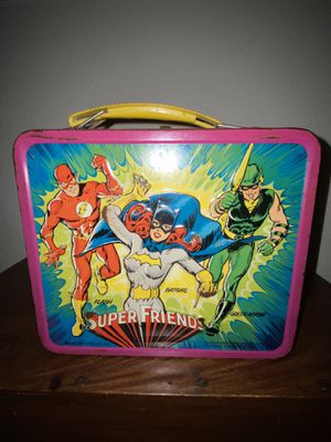 Photo LOT OF 2 1970’s- VINTAGE METAL LUNCH BOXES - 1976 SUPER FRIENDS/1978 INCREDIBLE HULK (NO THERMOS FOR BOTH)