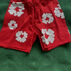 red chrome heart shorts