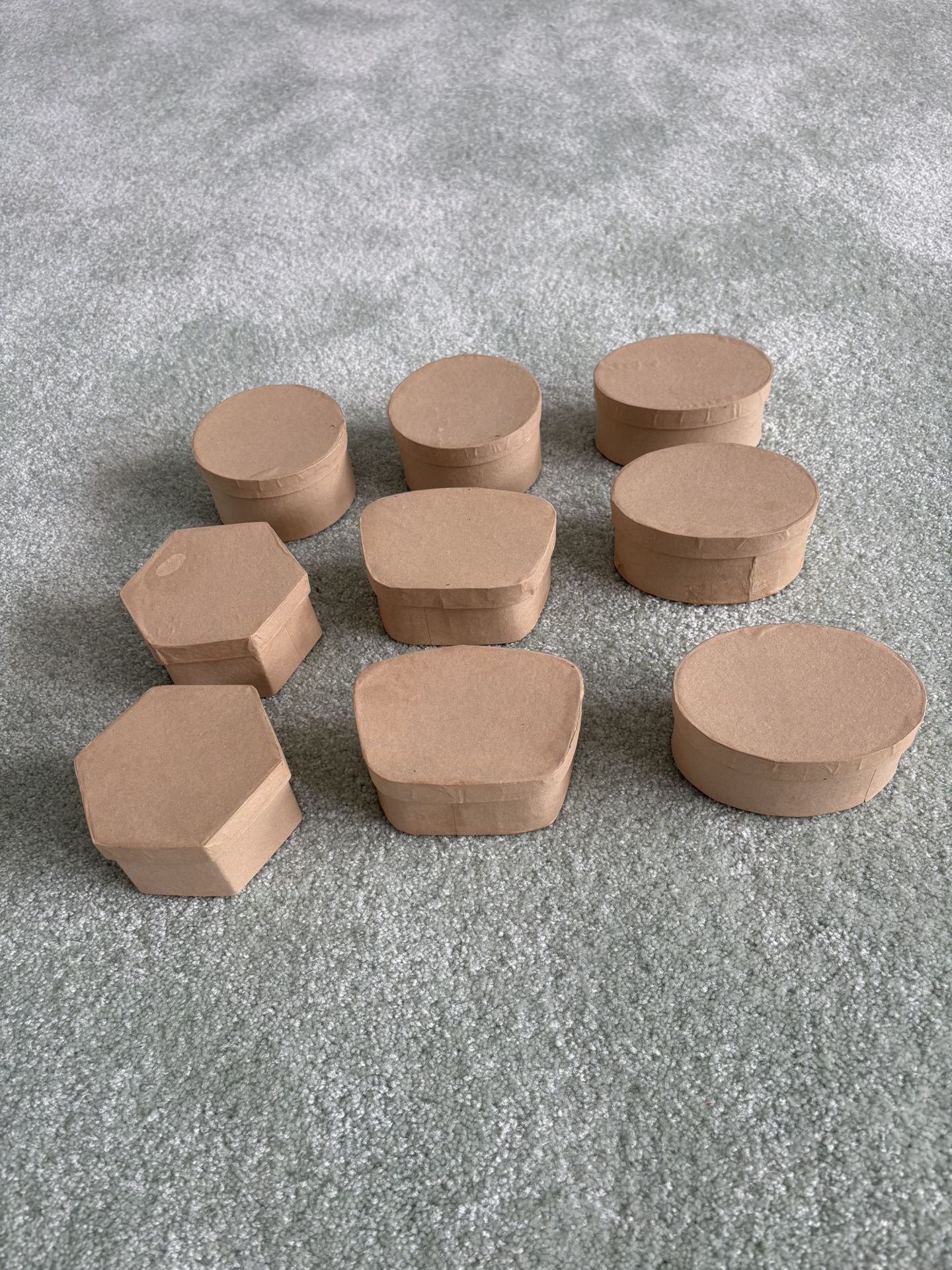 9 Small Boxes Of 4 Different Shapes That Kids Could Paint/Color On And Put Small Objects In