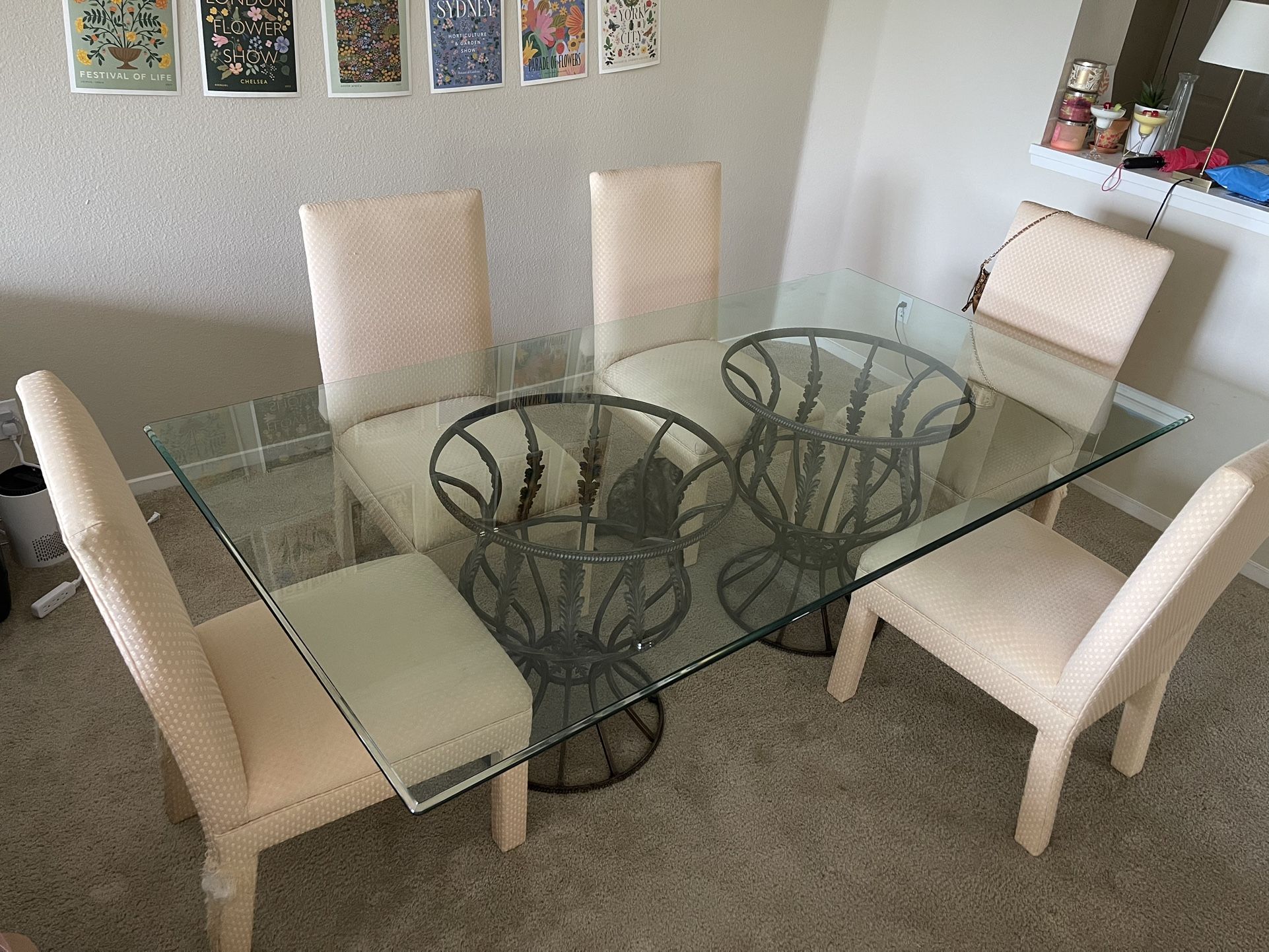 Wrought Iron and Glass Dining Table