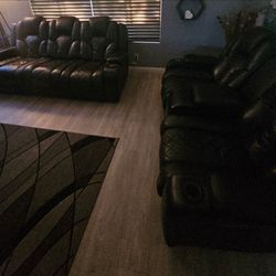 Leather black recliner loveseat and sofa