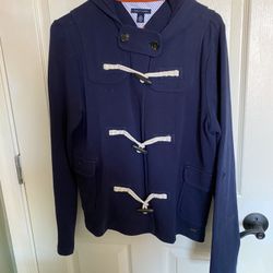 Nice Ladies Size Large Tommy Hilfiger Navy Blue Hooded Toggle Coat