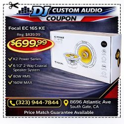 Focal K2 Power Series EC 165 KE 6 1/2" 2-Way Coaxial Speaker System 160 Watts 🚨 Payment Options Available 🚨 No Credit Needed 🚨 