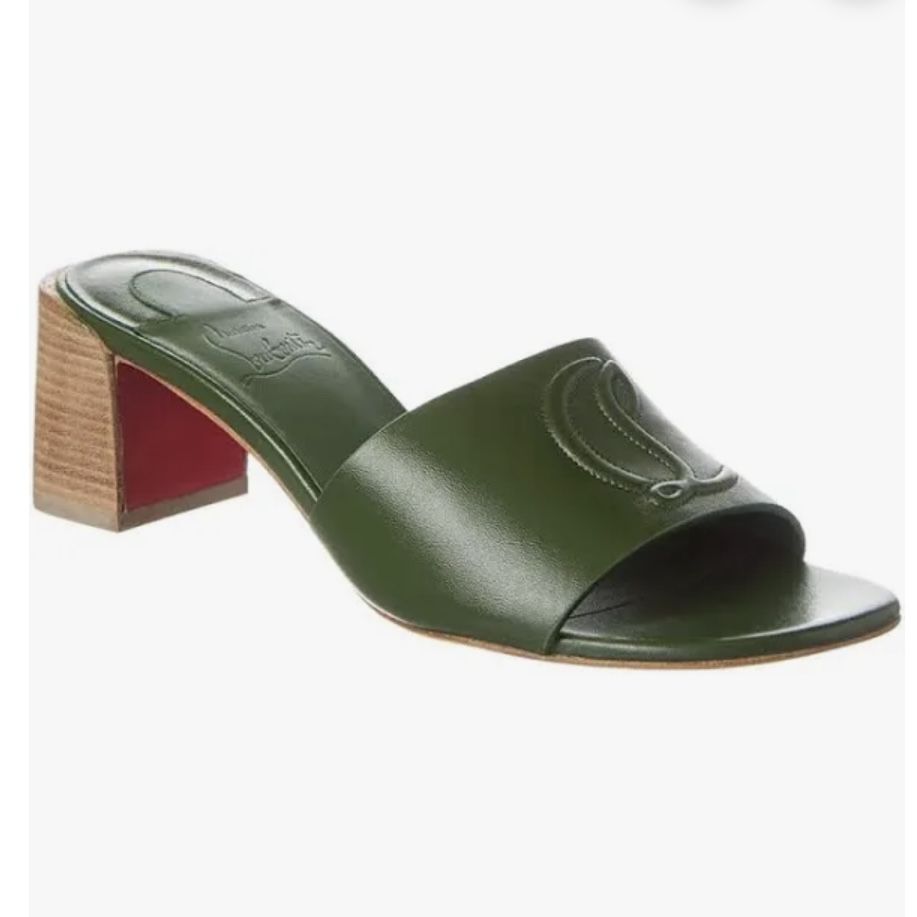 CHRISTIAN LOUBOUTIN SO CL MULE 55 SANDALS GREEN LEATHER CL LOGO 39 & 39.5 NEW