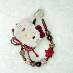 Kitty Phone Chain Anime Beaded Phone Pendant Kawaii Colorful Bead Keychain Gift