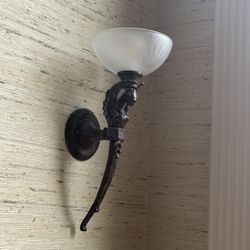 Set of 2 Ornate Antique-Style Wall Sconce – Bronze Finish – Frosted Glass Shade