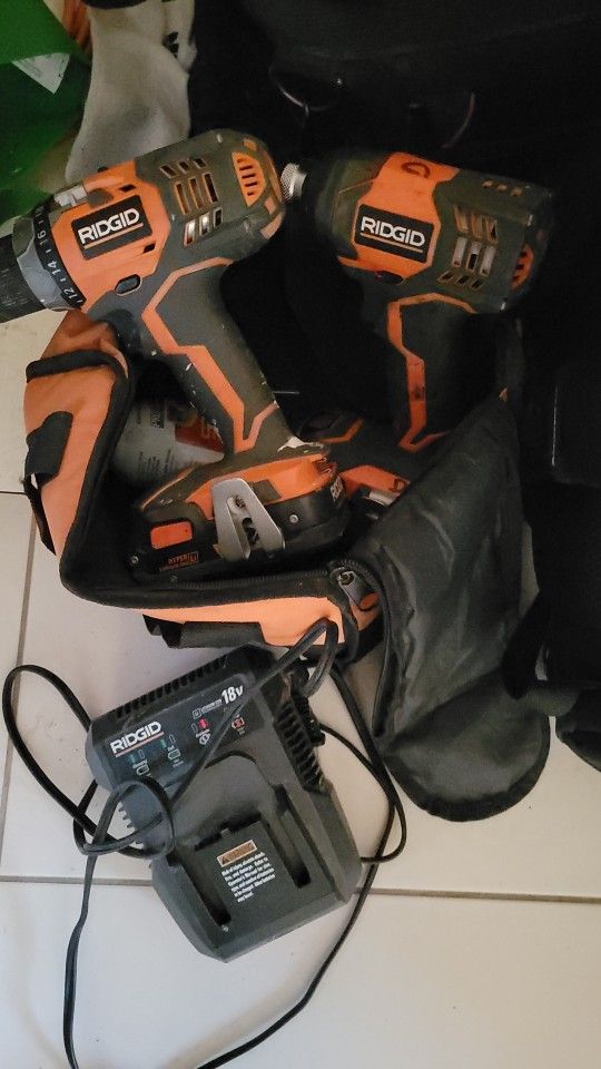 18v Rigid Drill and Impact set w/battery and charger
