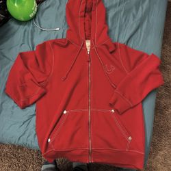 True Religion Red Zip Up Hoodie 