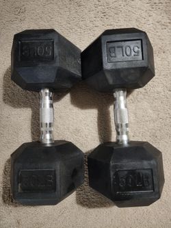 50 LB Rubber Hex Dumbbells Pair