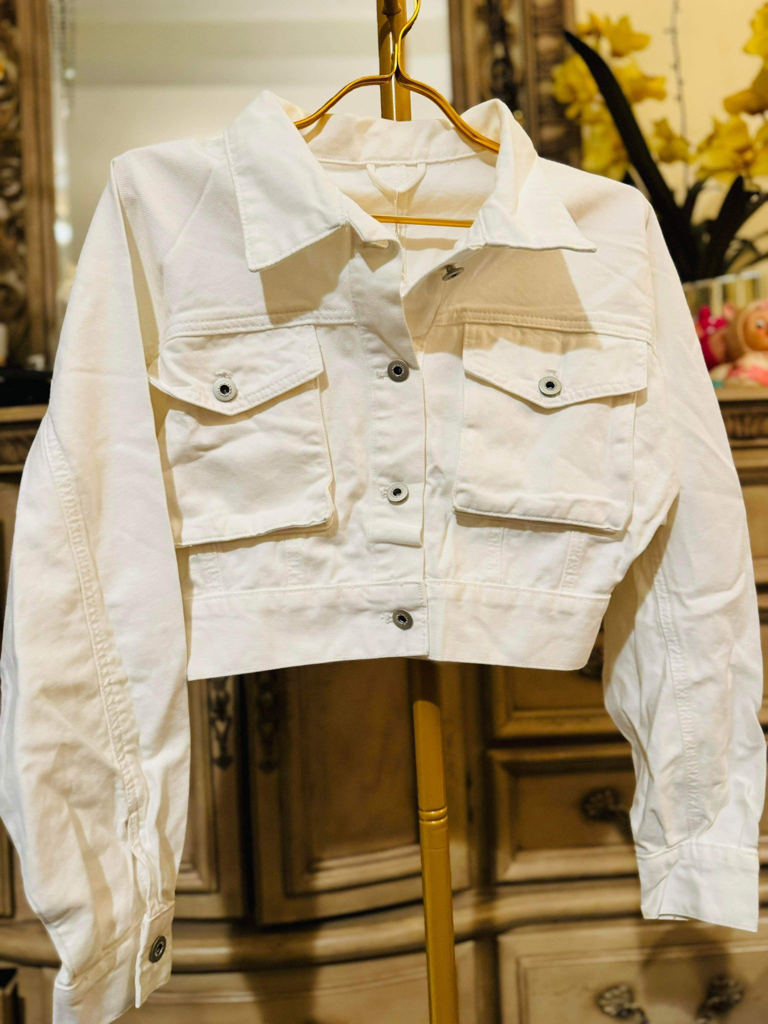 Crop White Denim Jacket