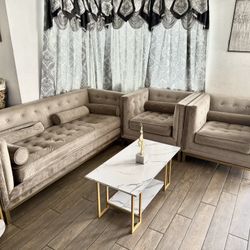 GRAY / Gold Velvet Living Room Set 