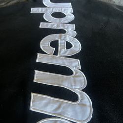 Supreme Satin Appliqué Hooded Sweatshirt Black Cotton Size L