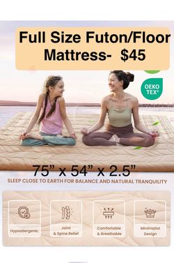 2.5” Full Size Japanese Floor Mattress Futon Mattress Full Size, Thicken Roll Up Tatami Mat 100% Cotton Washable Cover, Portable & Foldable Floor Bed