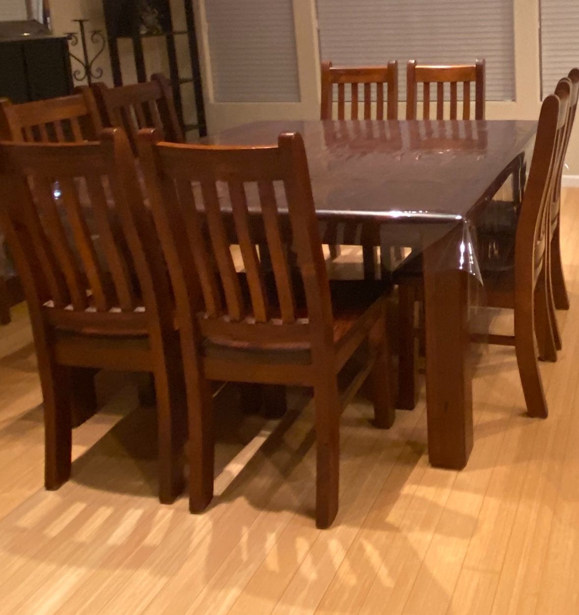 9 Piece Dining Table Set, Walnut Brown