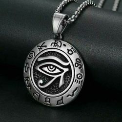 Egyptian Pharaoh Eye of Horus Ra Pendant Necklace Stainless Steel Jewelry 
