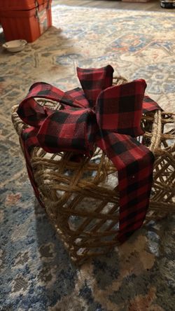 Woven Jute Rope Lantern with Buffalo Plaid Bow