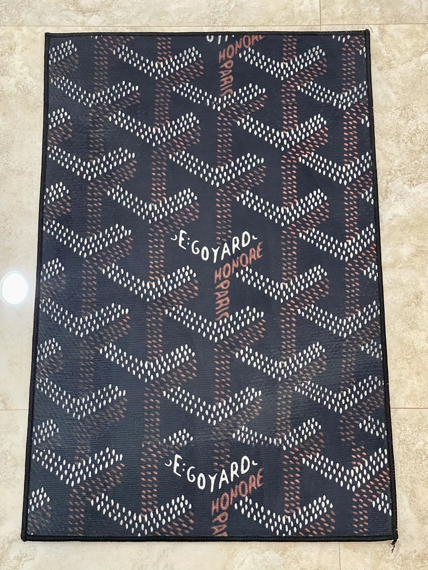 Custom Goyard Chevron Black Print Non-Slip Floor Mat Carpet Rug