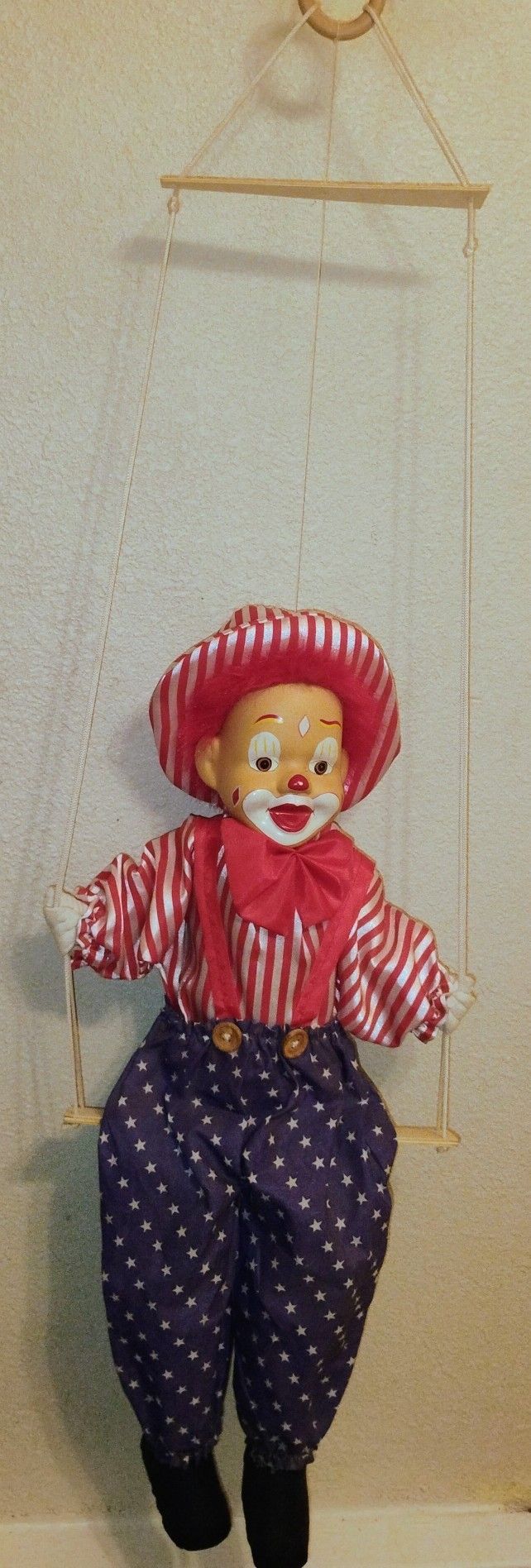 Vintage Porcelain Swinging Clown Doll