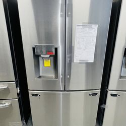 New LG French-door refrigerator, 36 inches wide, 69 inches high, and 29 inches deep. Financing is also available.