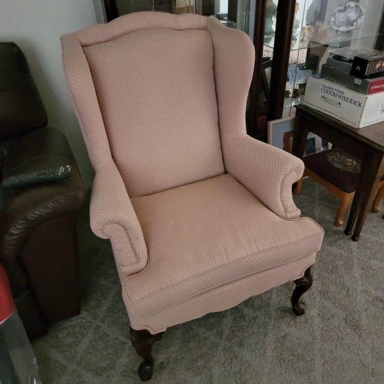 Vintage Wingback Chair With Matching Footstool. Upholstery Like New