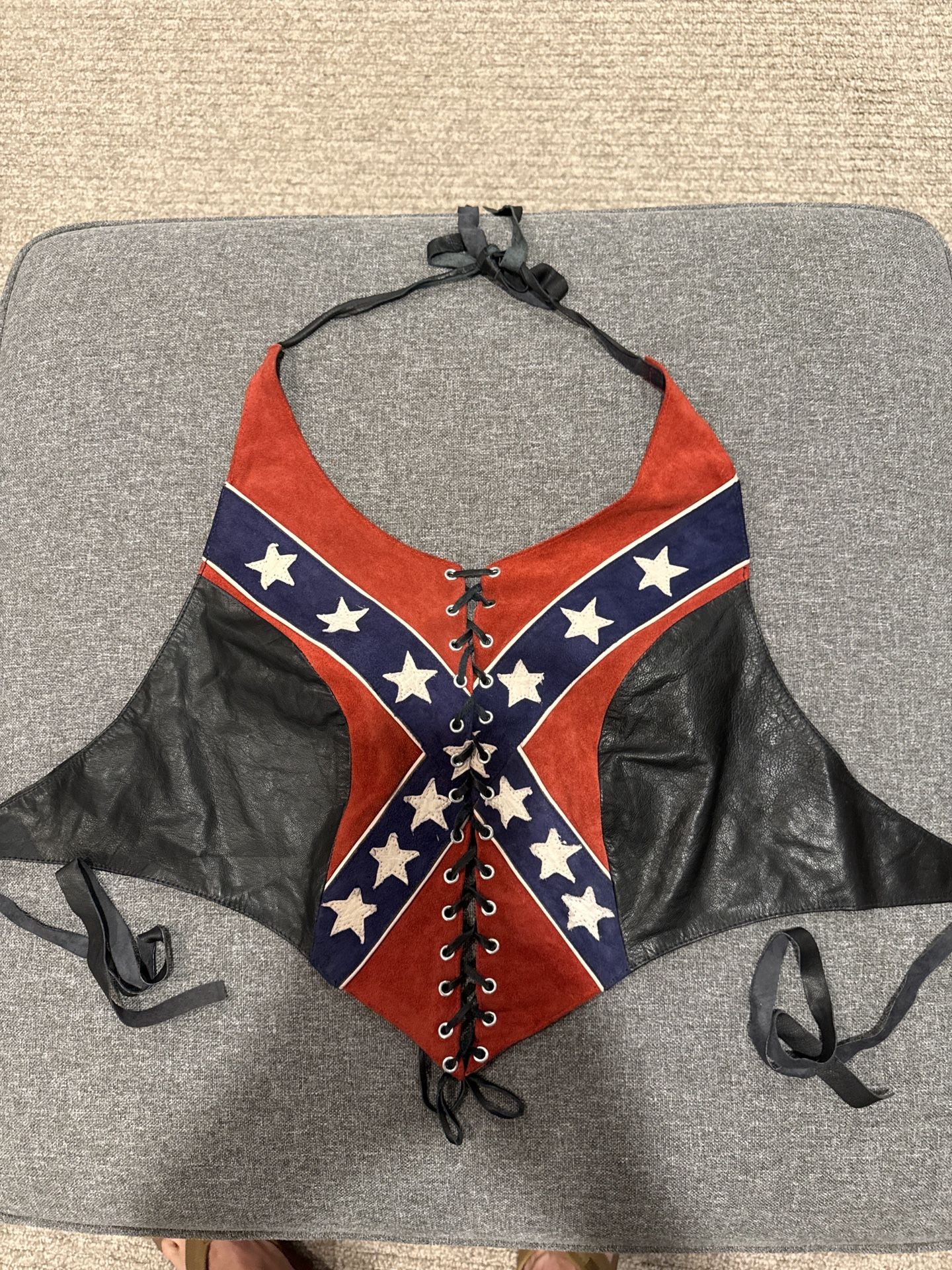 Leather Rebel Flag Halter Top