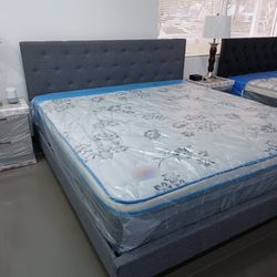 KING size - NEW Boxed Bed Frame And Pillow Top Mattress