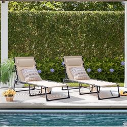 Flamaker Foldable Chaise Lounge Chair 5-Position Adjustable, Tanning Chair with Side Pocket, Outdoor Sunbathing for Pool, Beach, Patio, Lawn, Indoor R