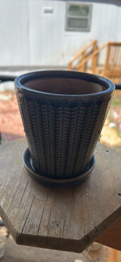 Textured Dark Blue 4.75” Ceramic Planter with Saucer