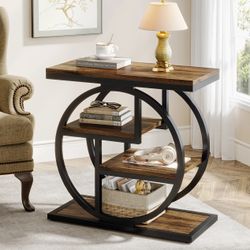 Rustic Wood End Table, 4-Tier Side Table with Storage Shelves