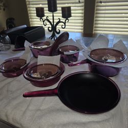 Vintage Pyrex New Vision Cranberry Glass Cookware Set 11pc