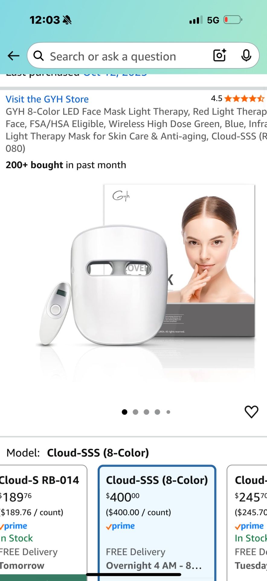 LED Face Mask Light Therapy, Red Light Therapy for Face, FSA/HSA Eligible, Wireless High Dose G