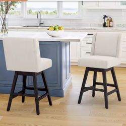 LUE BONA Joyce 26 in. Modern Linen Fabric Upholstered Swivel Bar Stool with Solid Wood Leg High Back Counter Stool (Set of 2) Color- linen  Perfect si