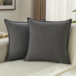 Modern Dark Grey Chenille Pillow Covers – Instantly Elevate Your Space (Set of 2)