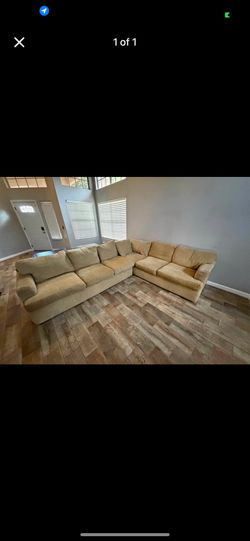 Beige Fabric L-Shaped Sectional Sofa