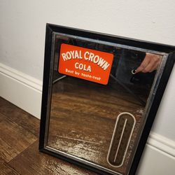 VINTAGE 1940's Royal Crown Cola Advertising Mirror w/WORKING Thermometer 9"X 12"