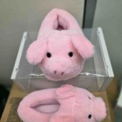 pink plush pig slippers