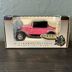 1927 Pink Ford Model A Die Cast Metal Bank. Liberty Classics. New In Box.
