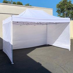 (NEW) $180 Heavy-Duty 10x15 ft with (3 Sidewalls) EZ Popup Canopy Outdoor Gazebo, Carry Bag (Black, White)