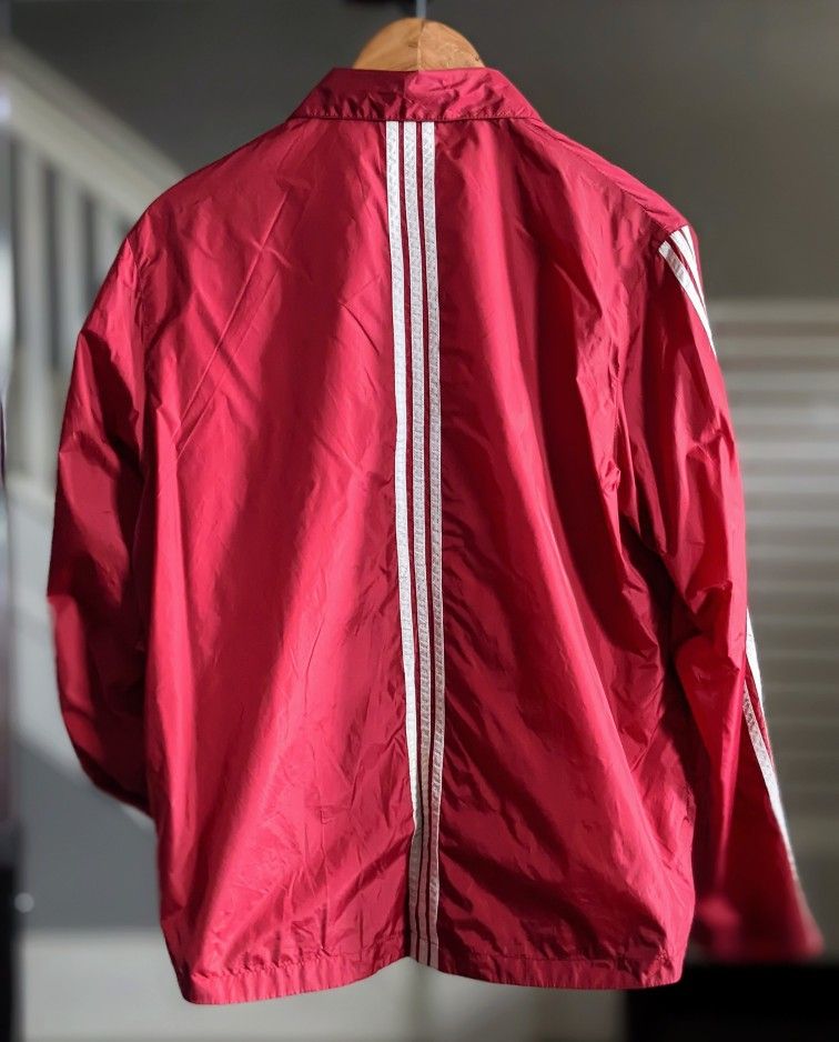 90s Vintage Red Windbreaker Track Sport Training Jacket soft shell 3 stripes XL