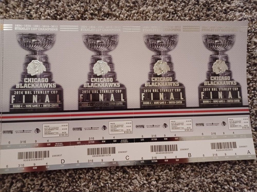 Chicago Blackhawk Ticket Stubs Full Stubs .2012 Thru 2106 Season tickets, Playoff , Final Round ,