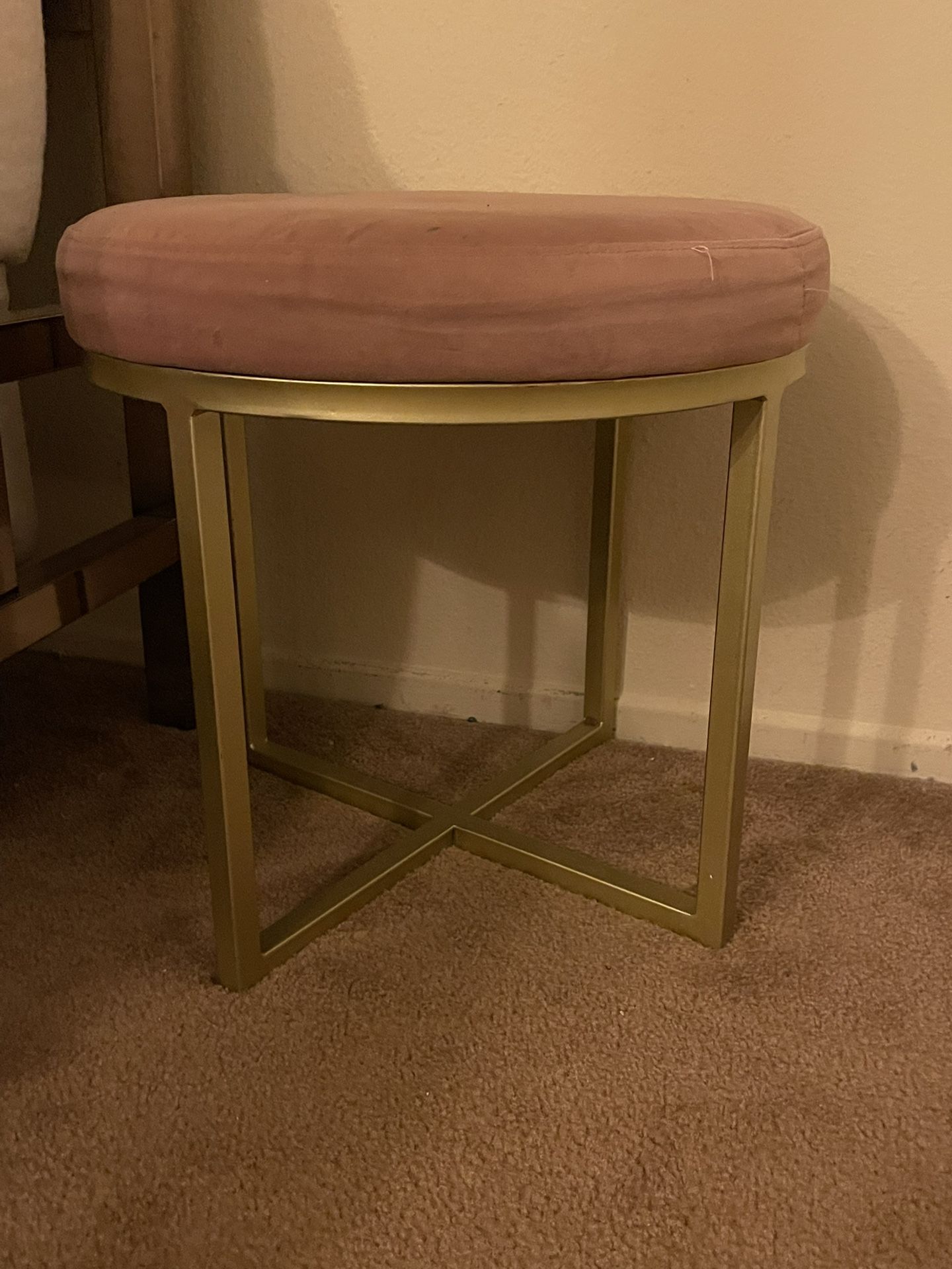 Round Upholstered Pink Stool