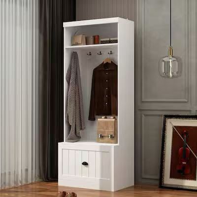 White Wood Shoe Storage Bench, Coat Hanger $99